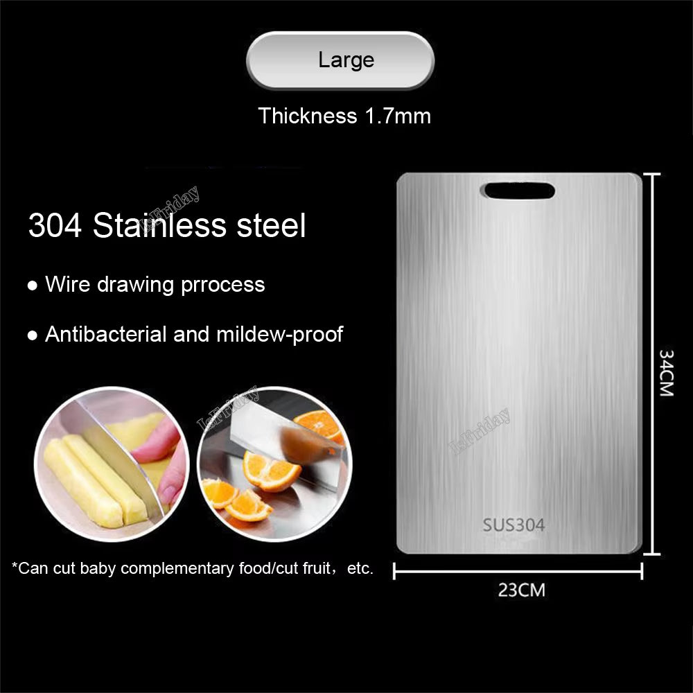 Thickened 304 Stainless Steel Cutting Board Anti-Bacterial and Mildew-Proof Household Rolling Board 2-Sided Use Chopping Board