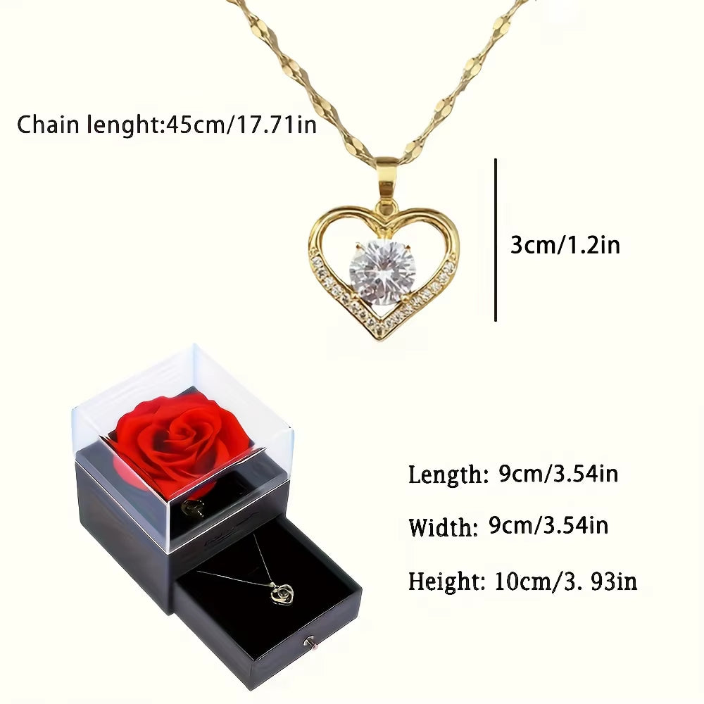 Sparkling Heart Love Necklace with Luxurious Rose Gift Box for Girlfriend Mom Christmas Valentine Gift 2023 Romantic Accessories