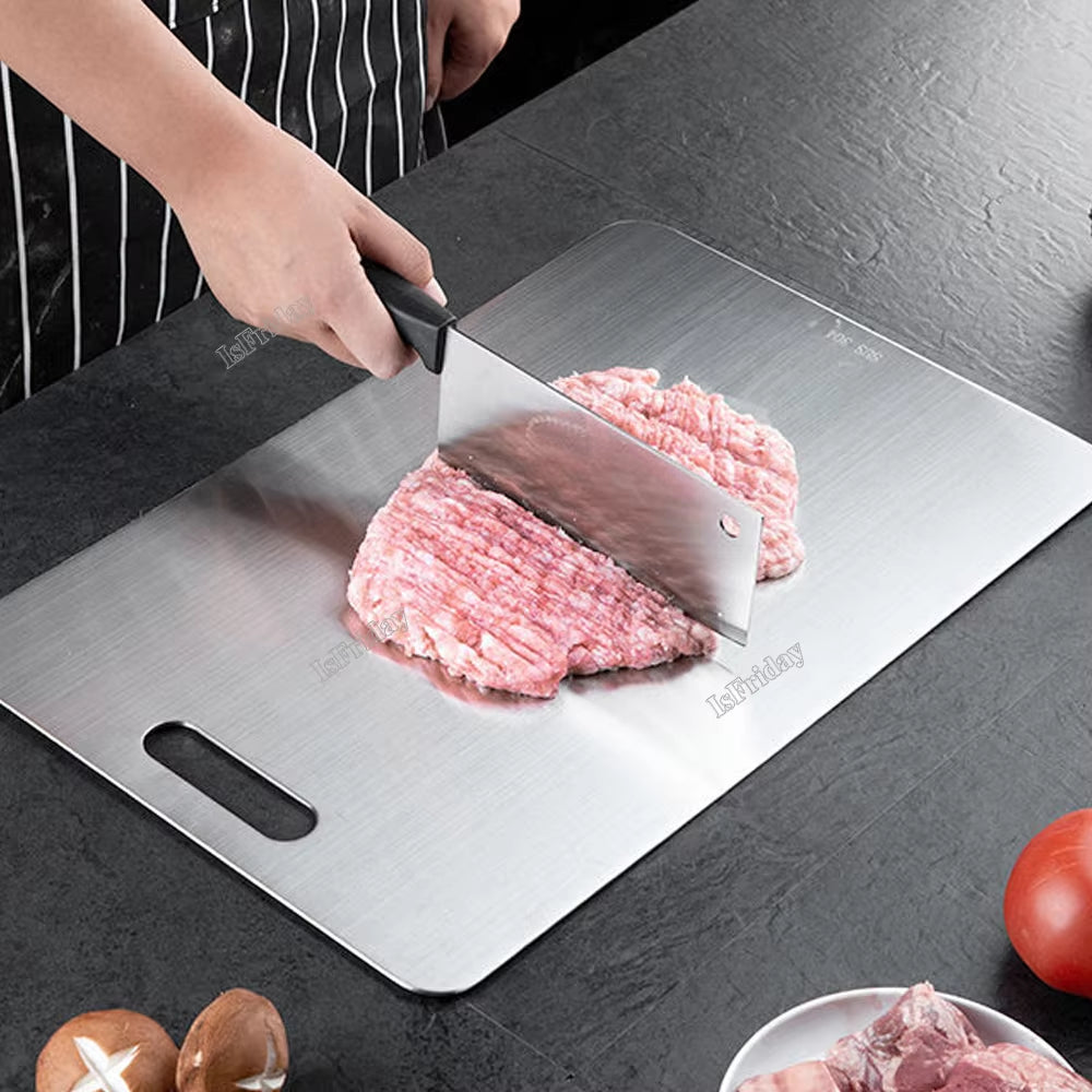 Thickened 304 Stainless Steel Cutting Board Anti-Bacterial and Mildew-Proof Household Rolling Board 2-Sided Use Chopping Board