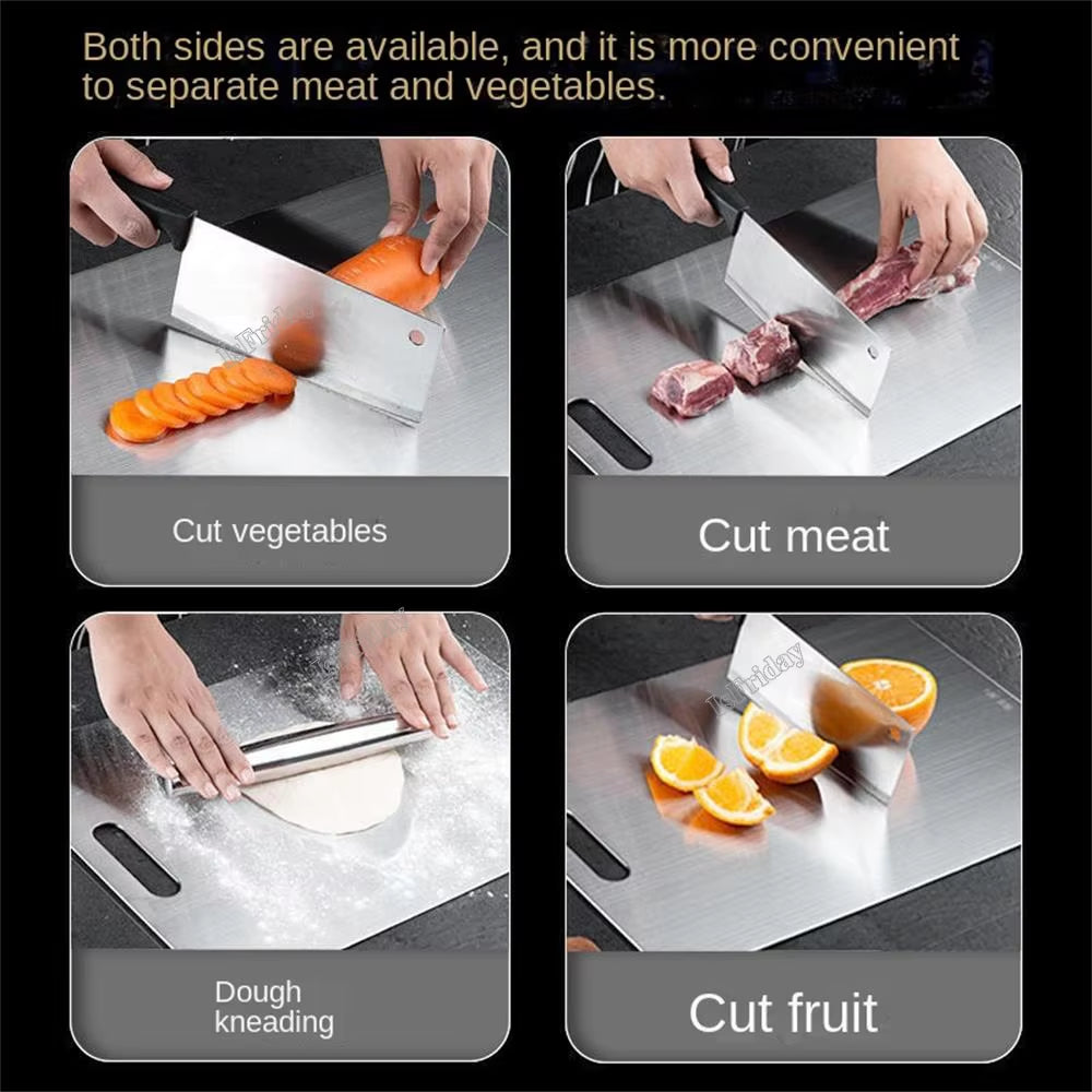 Thickened 304 Stainless Steel Cutting Board Anti-Bacterial and Mildew-Proof Household Rolling Board 2-Sided Use Chopping Board