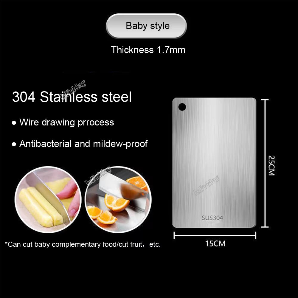 Thickened 304 Stainless Steel Cutting Board Anti-Bacterial and Mildew-Proof Household Rolling Board 2-Sided Use Chopping Board