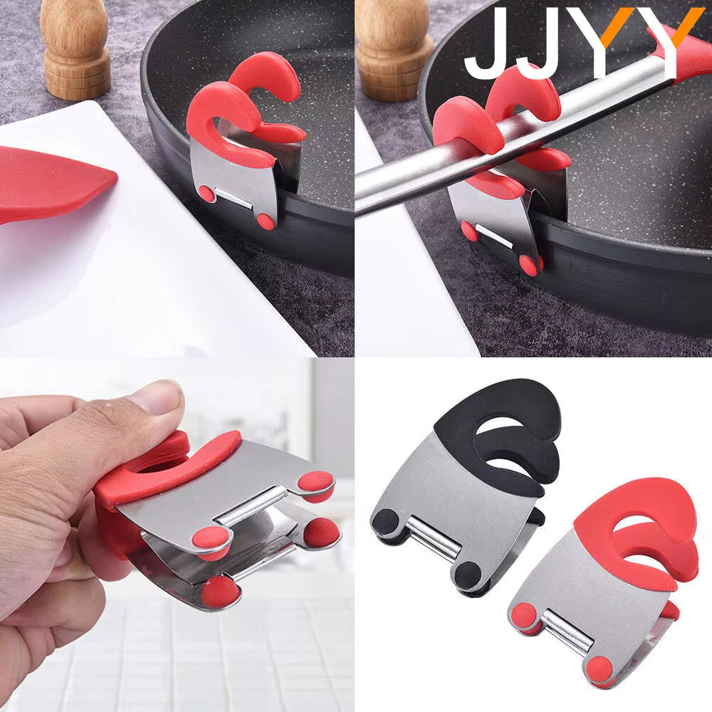 1PC Cookware Side Clip Rest Holder Kitchen Tool Stainless Steel Silicone Practical Spoon Spatula Pot Side Clamp Accessories