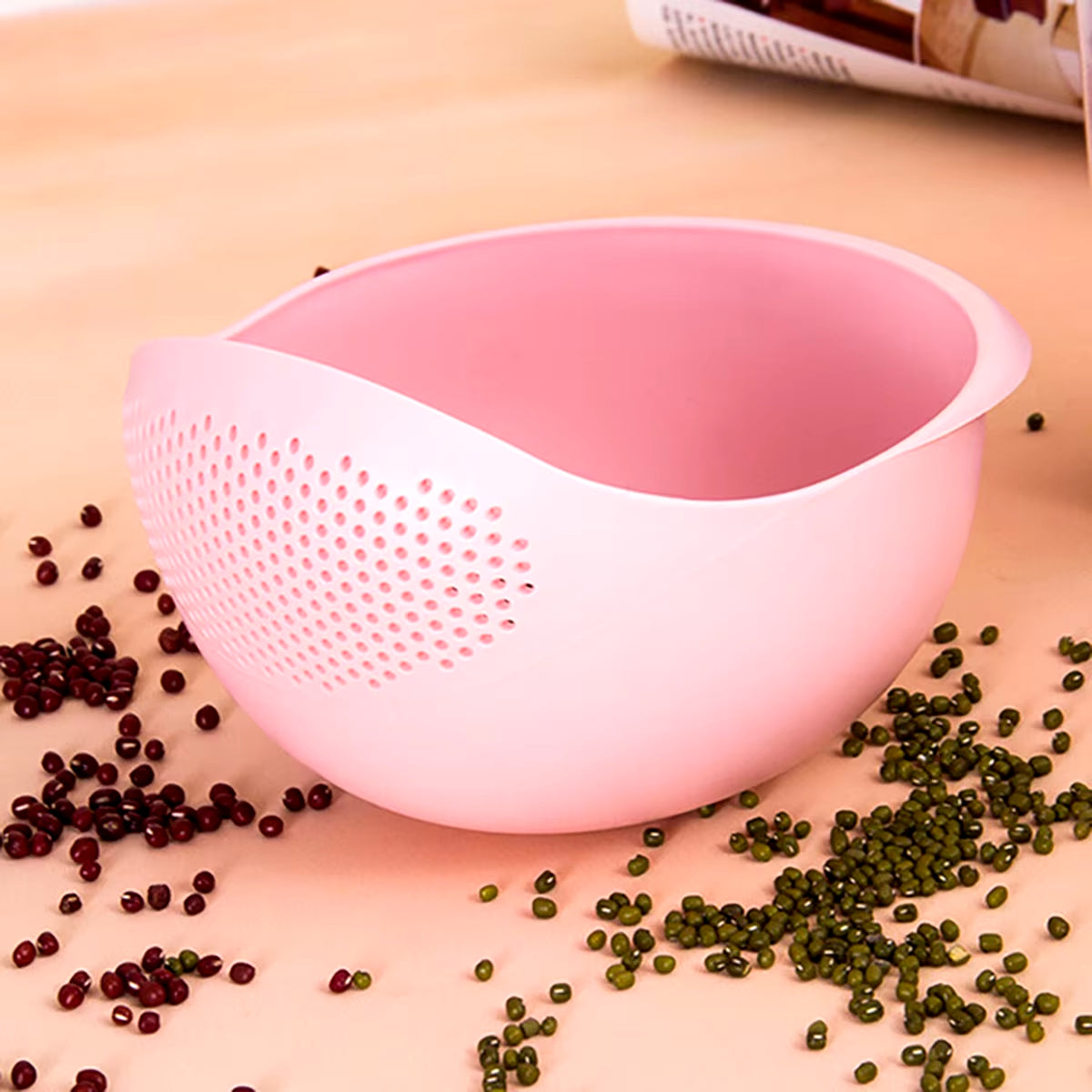 1PC- Colander Rice Bowl Drain Basket Fruit Bowl Washing Drain Basket with Handle Washing Basket Home Kitchen Organizer