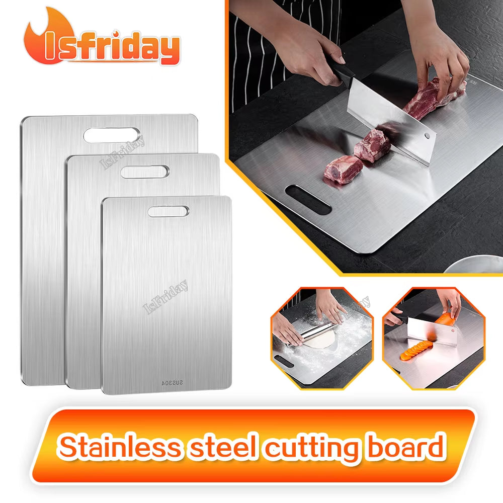 Thickened 304 Stainless Steel Cutting Board Anti-Bacterial and Mildew-Proof Household Rolling Board 2-Sided Use Chopping Board