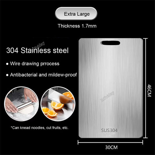 Thickened 304 Stainless Steel Cutting Board Anti-Bacterial and Mildew-Proof Household Rolling Board 2-Sided Use Chopping Board