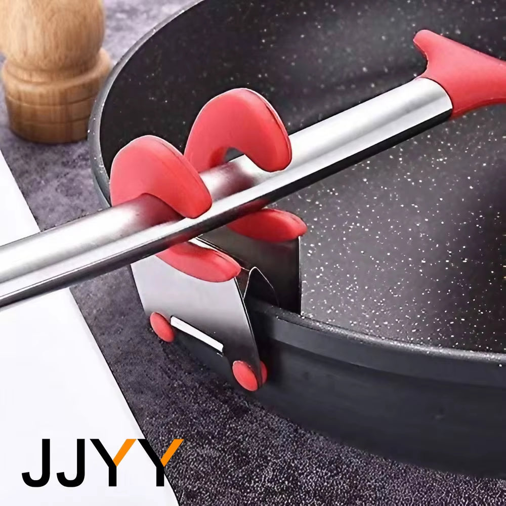 1PC Cookware Side Clip Rest Holder Kitchen Tool Stainless Steel Silicone Practical Spoon Spatula Pot Side Clamp Accessories