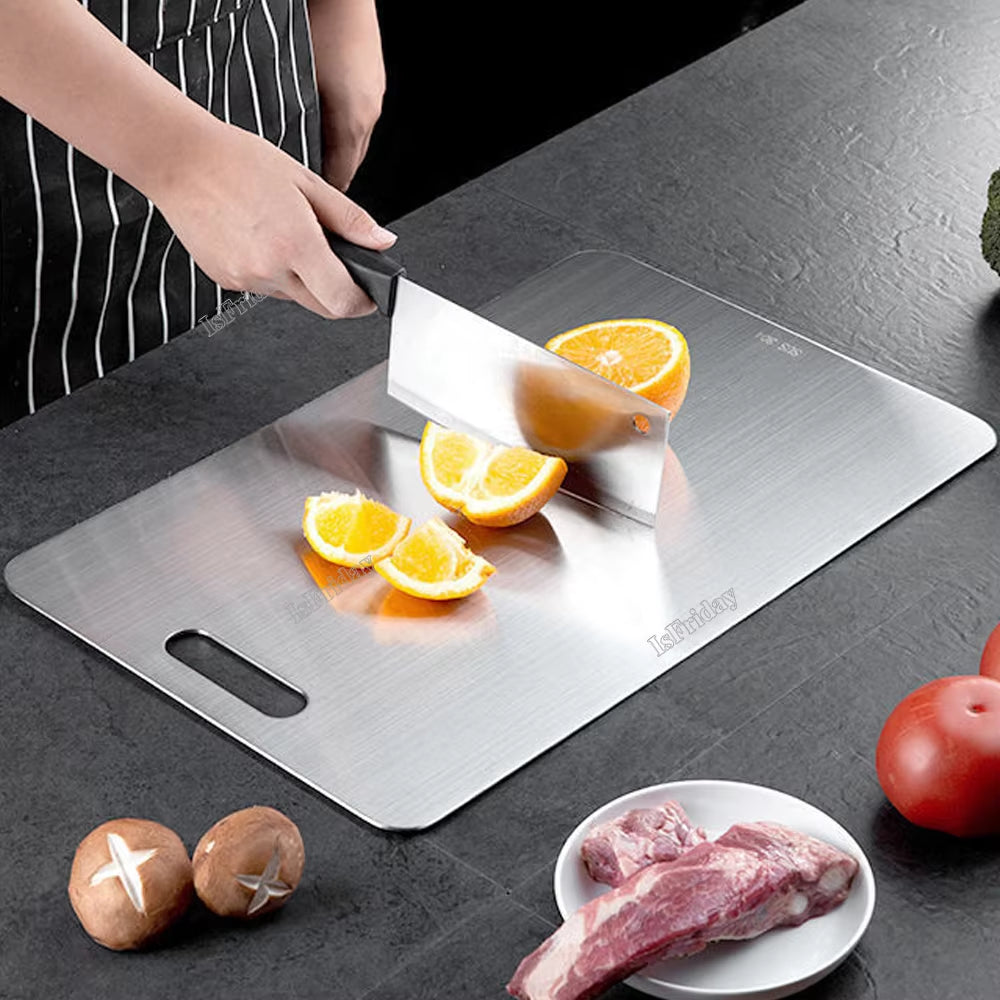 Thickened 304 Stainless Steel Cutting Board Anti-Bacterial and Mildew-Proof Household Rolling Board 2-Sided Use Chopping Board