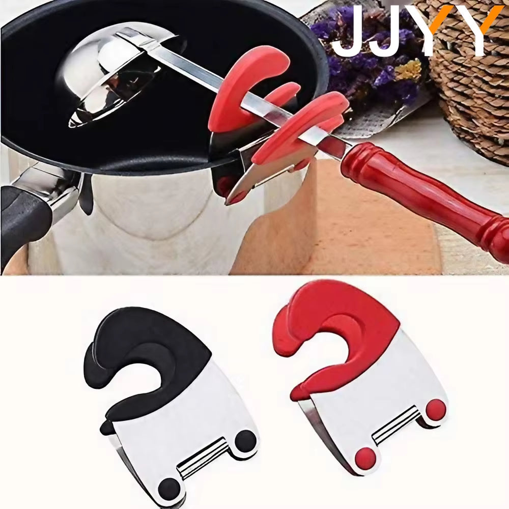 1PC Cookware Side Clip Rest Holder Kitchen Tool Stainless Steel Silicone Practical Spoon Spatula Pot Side Clamp Accessories