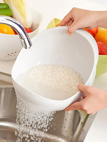 1PC- Colander Rice Bowl Drain Basket Fruit Bowl Washing Drain Basket with Handle Washing Basket Home Kitchen Organizer